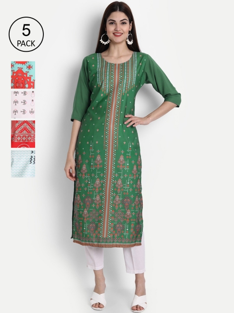 

1 Stop Fashion Women Pack of 5 Digital Print Straight Kurtas, Multi