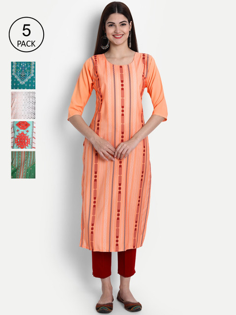 

1 Stop Fashion Women Multicoloured Tribal Embroidered Mirror Work Crepe Kurta, Multi
