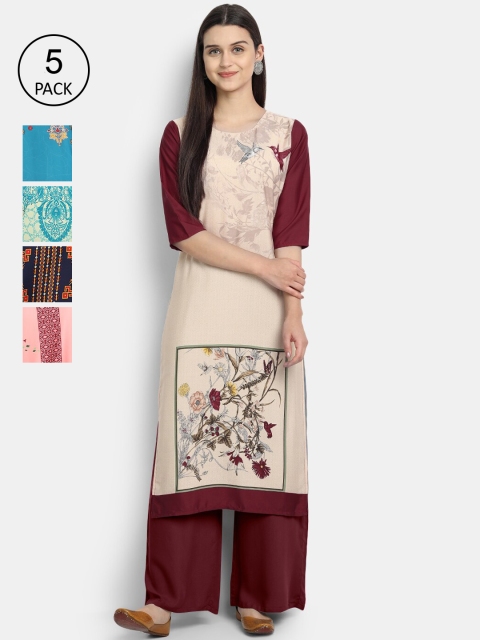

1 Stop Fashion Women Pack of 5 Multicoloured Printed Straight Kurtas, Multi