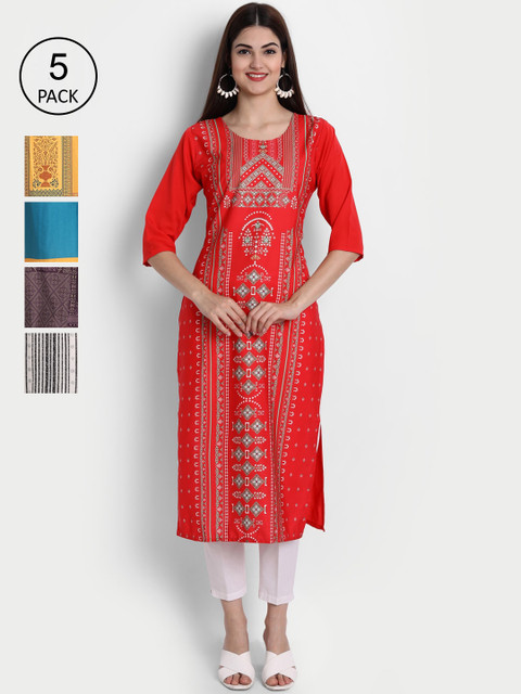 

1 Stop Fashion Women Multicoloured Floral Yoke Design Thread Work Crepe Kurta, Multi