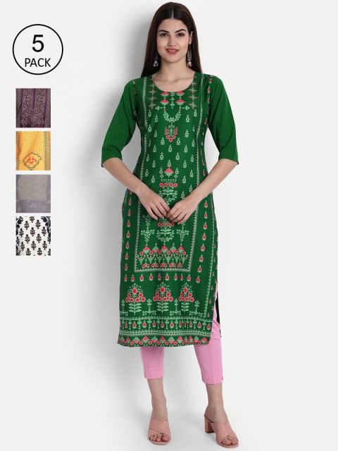 

1 Stop Fashion Women Pack of 5 Digital Print Straight Kurtas, Multi