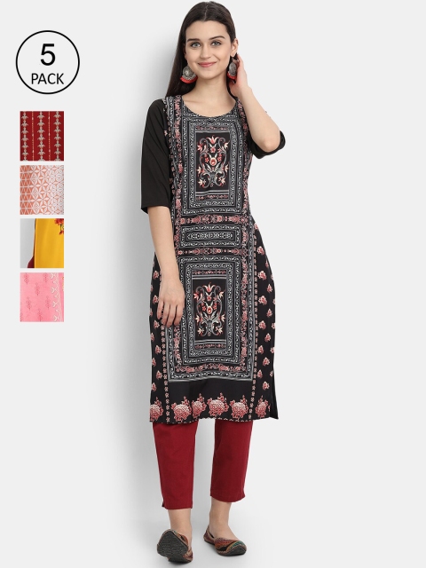 

1 Stop Fashion Women Pack of 5 Digital Print Straight Kurtas, Multi