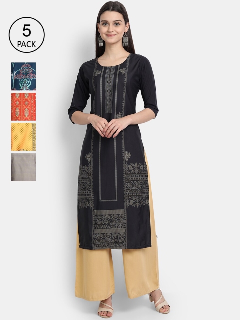 

1 Stop Fashion Women Pack of 5 Multicoloured Printed Straight Kurtas, Multi