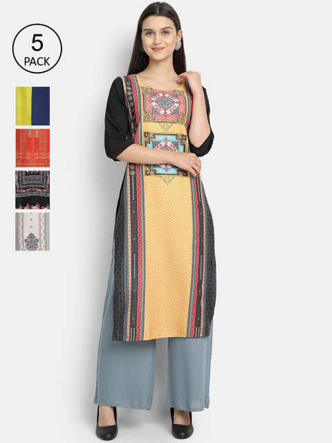 

1 Stop Fashion Women Pack of 5 Multicoloured Printed Straight Kurtas, Multi