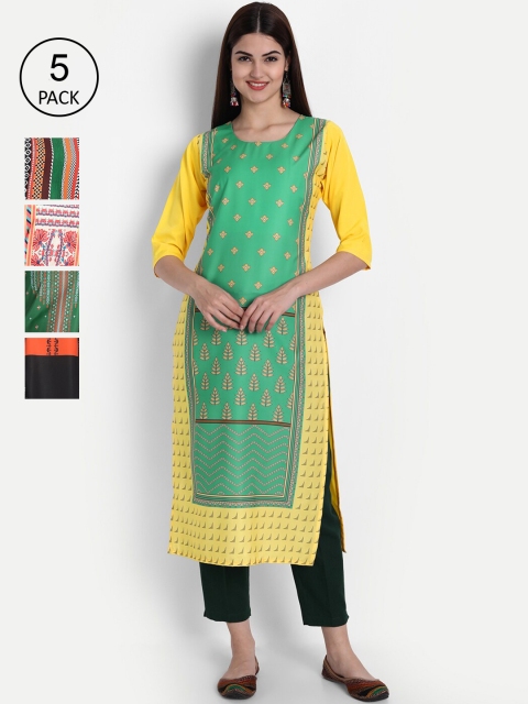 

1 Stop Fashion Women Pack of 5 Digital Print Straight Kurtas, Multi