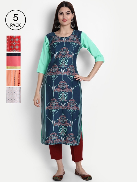 

1 Stop Fashion Women Multicoloured Ethnic Motifs Printed Thread Work Crepe Kurta, Multi