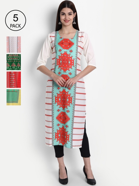 

1 Stop Fashion Women Pack of 5 Digital Print Straight Kurtas, Multi