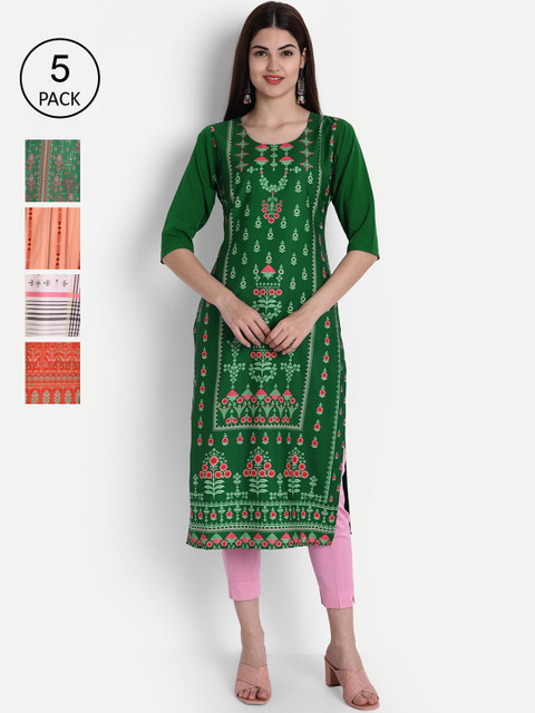 

1 Stop Fashion Women Multicoloured Tribal Embroidered Mirror Work Crepe Kurta, Multi