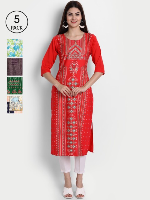 

1 Stop Fashion Women Pack of 5 Digital Print Straight Kurtas, Multi