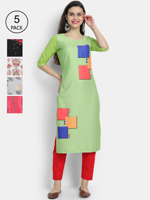 

1 Stop Fashion Women Multicoloured Mirror Work Crepe Kurta, Multi