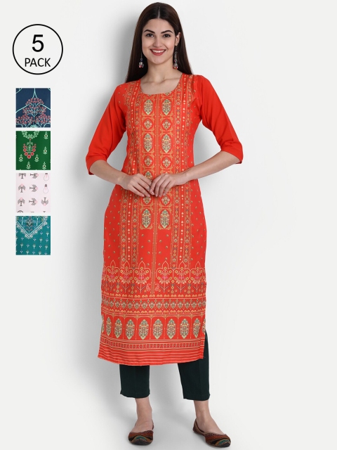 

1 Stop Fashion Women Pack of 5 Digital Print Straight Kurtas, Multi