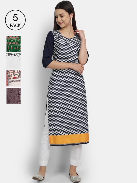 

1 Stop Fashion Women Pack of 5 Multicoloured Printed Straight Kurtas, Multi