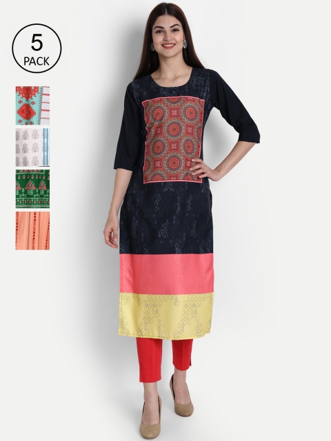 

1 Stop Fashion Women Pack of 5 Digital Print Straight Kurtas, Multi