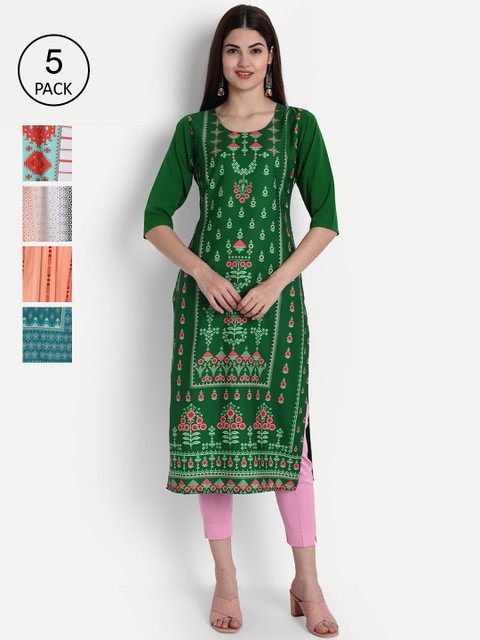

1 Stop Fashion Women Pack of 5 Digital Print Straight Kurtas, Multi