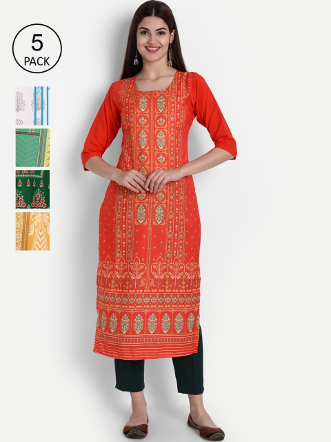 

1 Stop Fashion Women Pack of 5 Digital Print Straight Kurtas, Multi