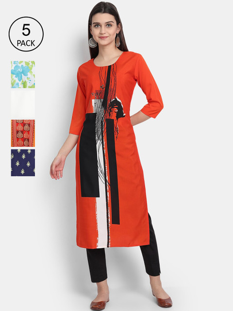 

1 Stop Fashion Women Pack of 5 Multicoloured Printed Straight Kurtas, Multi