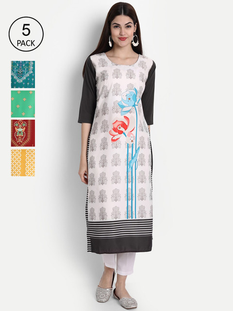 

1 Stop Fashion Women Pack of 5 Digital Print Straight Kurtas, Multi