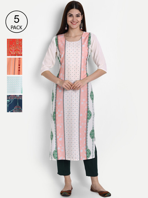 

1 Stop Fashion Women Pack of 5 Digital Print Straight Kurtas, Multi