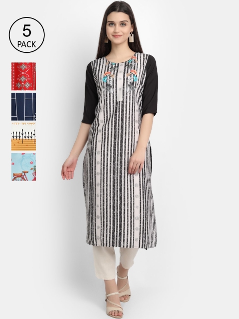

1 Stop Fashion Women Multicoloured Geometric Printed Patchwork Crepe Kurta, Multi