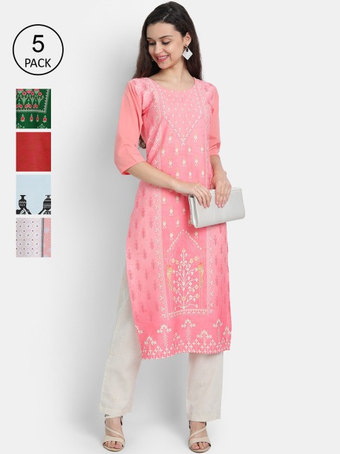 

1 Stop Fashion Women Pack of 5 Multicoloured Printed Straight Kurtas, Multi