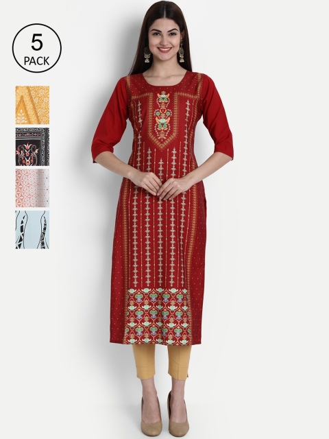 

1 Stop Fashion Women Pack of 5 Multicoloured Printed Straight Kurtas, Multi