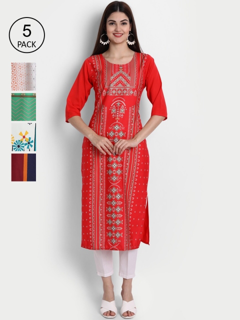 

1 Stop Fashion Women Pack of 5 Digital Print Straight Kurtas, Multi
