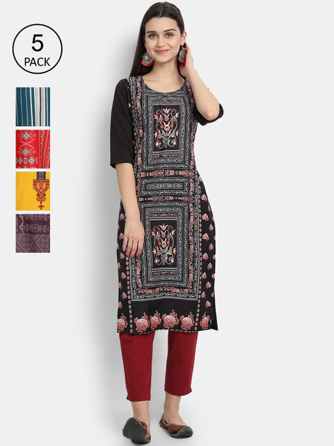 

1 Stop Fashion Women Pack of 5 Digital Print Straight Kurtas, Multi