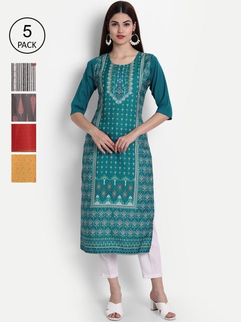 

1 Stop Fashion Women Pack of 5 Digital Print Straight Kurtas, Multi