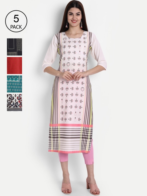 

1 Stop Fashion Women Pack of 5 Digital Print Straight Kurtas, Multi