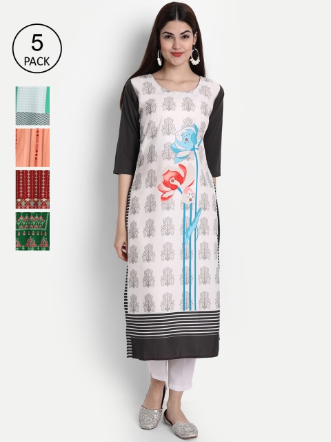 

1 Stop Fashion Women Pack of 5 Multicoloured Printed Straight Kurtas, Multi