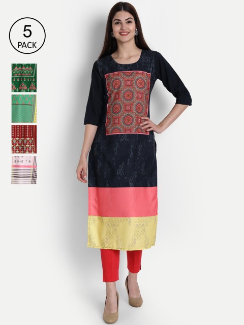 

1 Stop Fashion Women Pack of 5 Digital Print Straight Kurtas, Multi