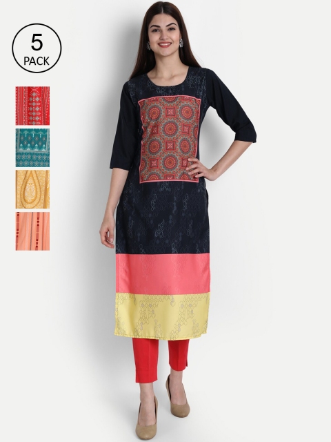 

1 Stop Fashion Women Pack of 5 Digital Print Straight Kurtas, Multi
