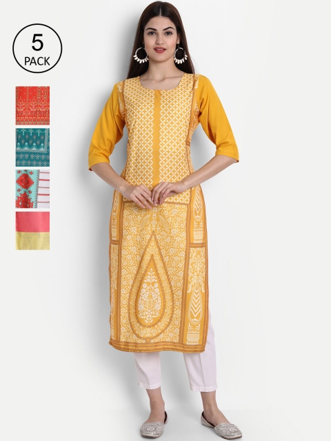 

1 Stop Fashion Women Pack of 5 Multicoloured Printed Straight Kurtas, Multi