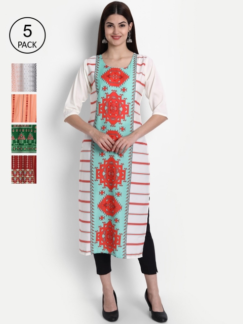 

1 Stop Fashion Women Pack of 5 Digital Print Straight Kurtas, Multi