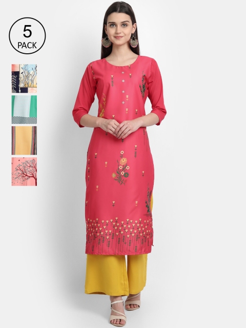 1 Stop Fashion Women Pack of 5 Digital Print Straight Kurtas, Multi