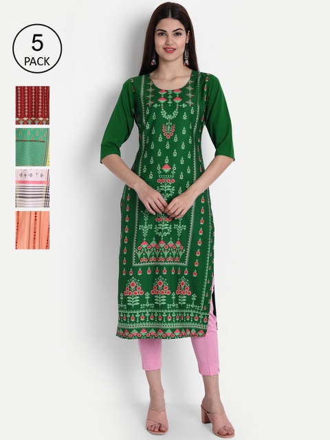 

1 Stop Fashion Women Pack of 5 Digital Print Straight Kurtas, Multi