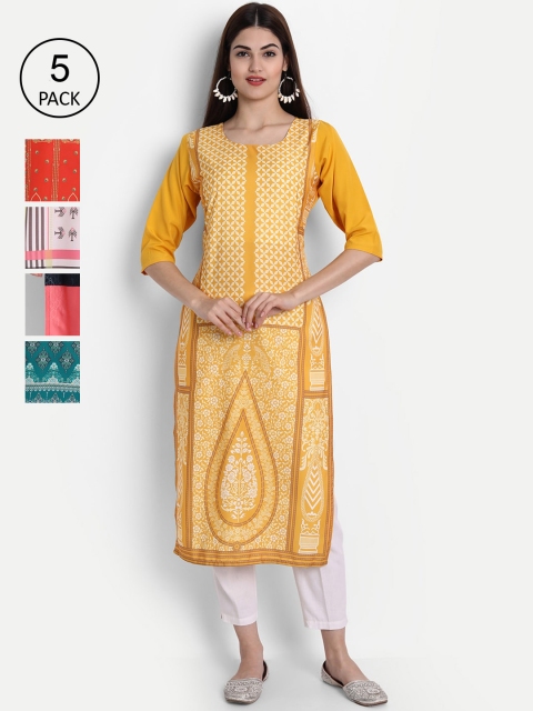 

1 Stop Fashion Women Pack of 5 Multicoloured Printed Straight Kurtas, Multi