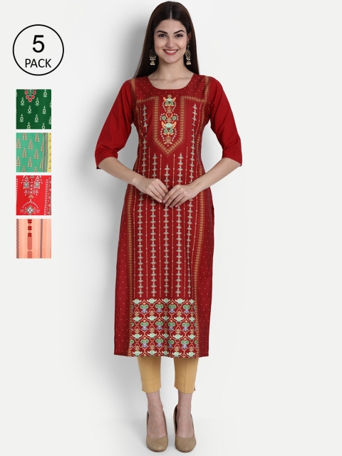 

1 Stop Fashion Women Pack of 5 Digital Print Straight Kurtas, Multi