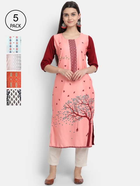 

1 Stop Fashion Women Pack of 5 Digital Print Straight Kurtas, Multi