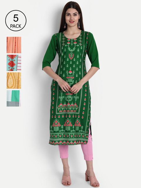 

1 Stop Fashion Women Pack of 5 Multicoloured Printed Straight Kurtas, Multi