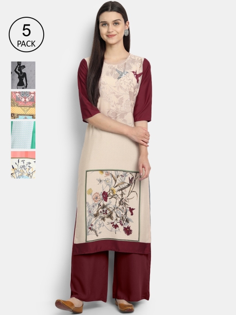 

1 Stop Fashion Women Pack of 5 Digital Print Straight Kurtas, Multi