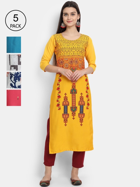 

1 Stop Fashion Women Pack of 5 Multicoloured Printed Straight Kurtas, Multi