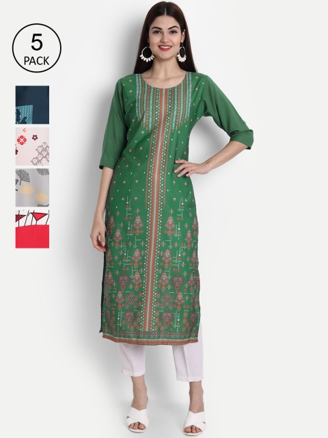 

1 Stop Fashion Women Pack of 5 Multicoloured Printed Straight Kurtas, Multi