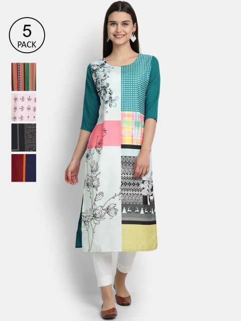 

1 Stop Fashion Women Multicoloured Floral Printed Thread Work Crepe Kurta, Multi