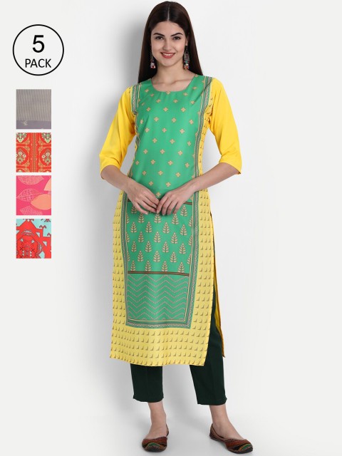 

1 Stop Fashion Women Pack of 5 Digital Print Straight Kurtas, Multi