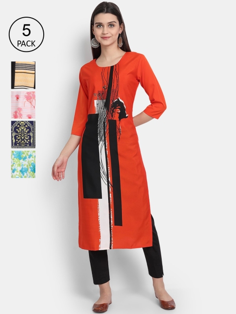 

1 Stop Fashion Women Pack of 5 Multicoloured Printed Straight Kurtas, Multi