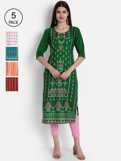 

1 Stop Fashion Women Pack of 5 Multicoloured Printed Straight Kurtas, Multi