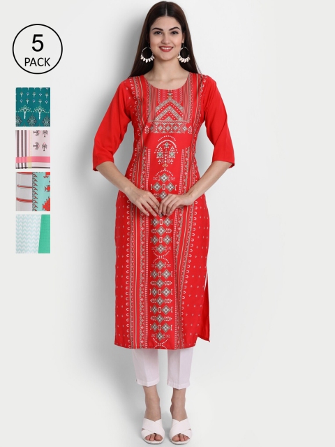 

1 Stop Fashion Women Pack of 5 Digital Print Straight Kurtas, Multi