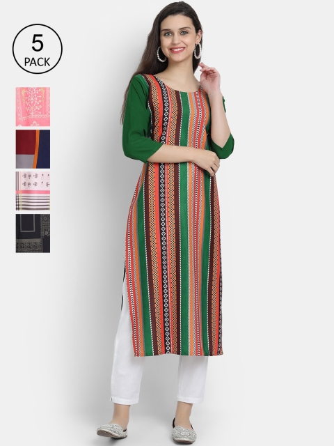 

1 Stop Fashion Women Pack of 5 Digital Print Straight Kurtas, Multi
