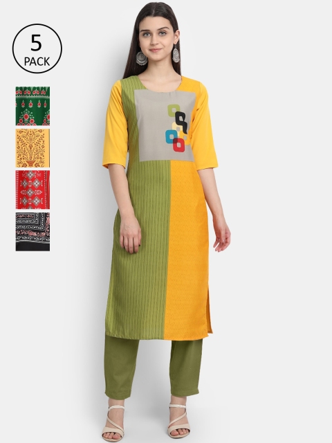 

1 Stop Fashion Women Pack of 5 Digital Print Straight Kurtas, Multi
